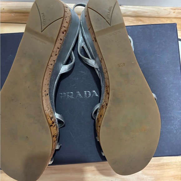 Prada silk wedge Perla sandal in deep silver color size 40.5 (fits 9.5 - 11) - Picture 6 of 7